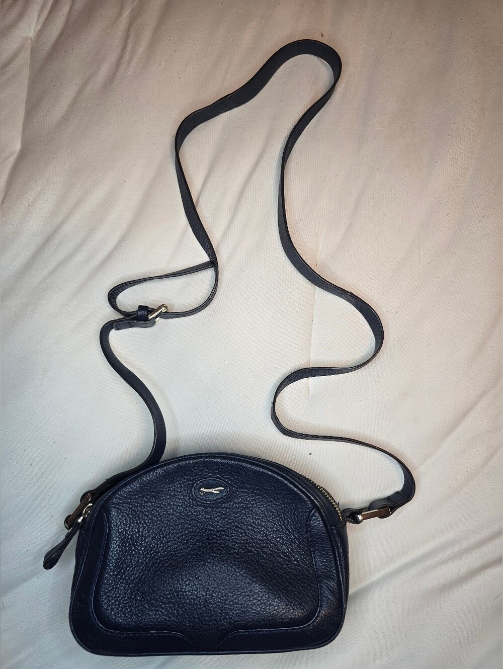 Small Navy Leather Crossbody Bag with Gold Hardware